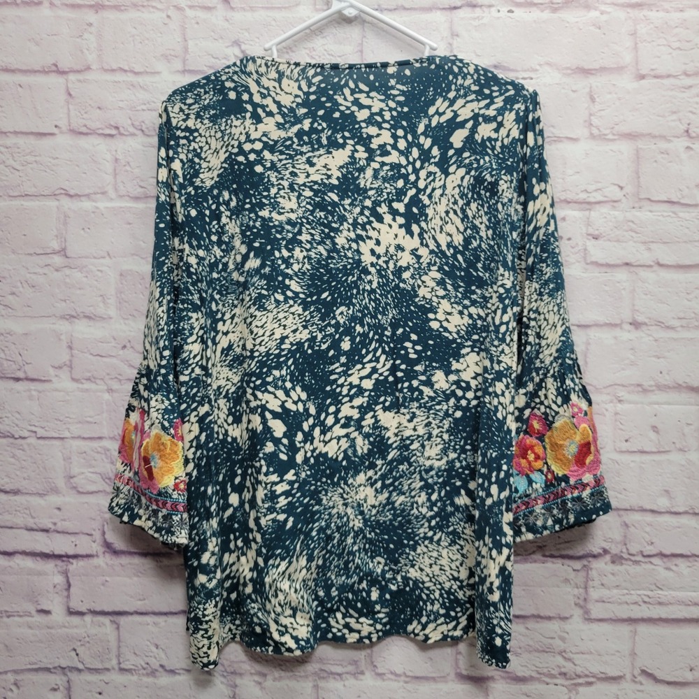Boho Embroidered Floral Blouse M Bell Sleeve Festival Peasant Artsy Hippie Folk‎ - Picture 2 of 8